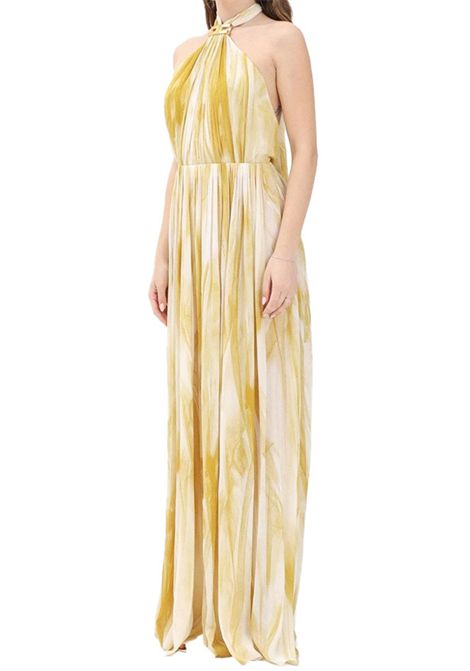 Abito Elisabetta Franchi donna ABR4752E2 DN7 burro senape scollo americano stampa tulle ELISABETTA FRANCHI | Abiti | ABR4752E2DN7